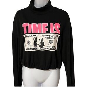 Shein "Time is Money" long sleeve black top
